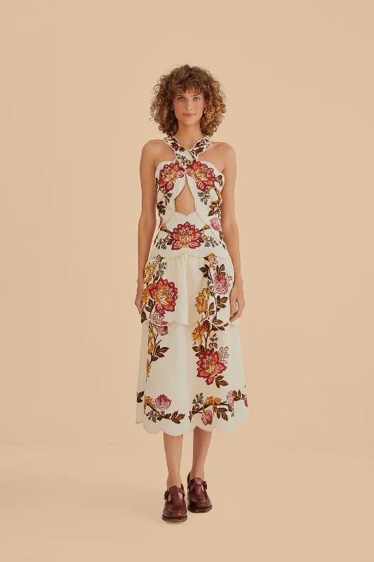Price Drops You’ll Love!Sand Leopard Flowers Cut Out Midi Dress