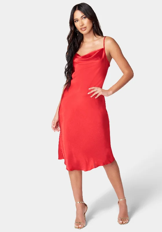 Find Your Perfect Deal Today!Satin Cowl Neck Slip Midi Dress