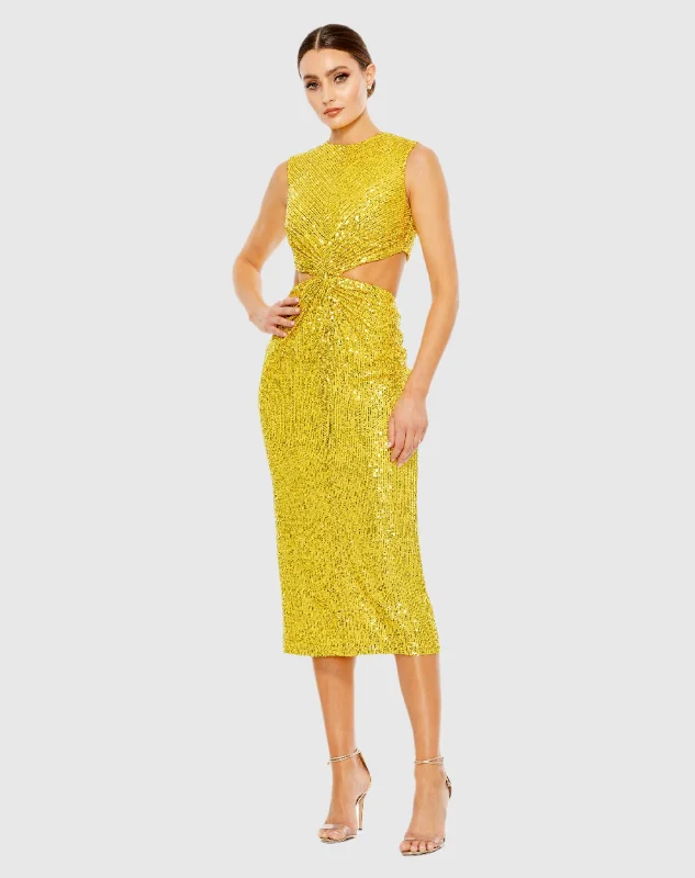 Flash Deals – Act Quickly!Sequin Front Twist Cut Out Column Dress