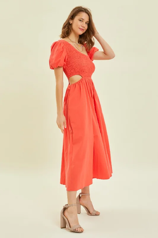 Your Best Deals Are Here!Smocked Cutout Midi Dress