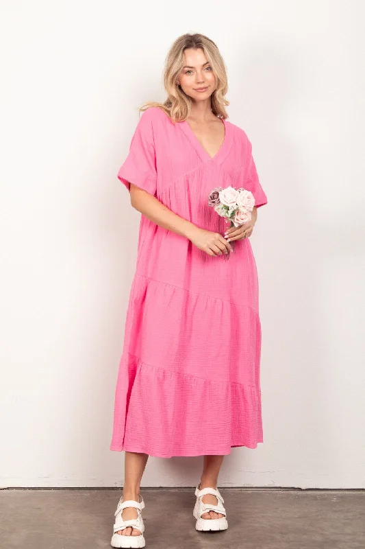 Today Only – Don’t Miss It!Soft Crinkle Gauze Short Sleeve Midi Dress