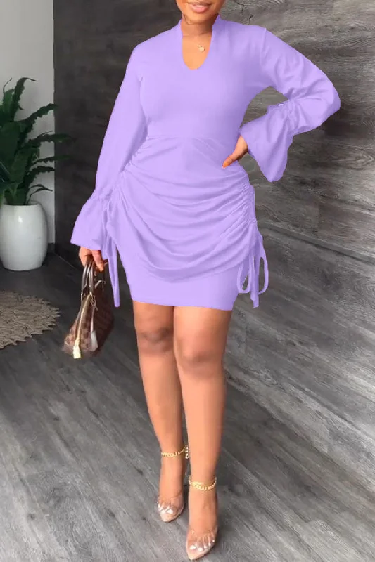 More Discounts, More Joy!Solid Color Pretty Drawstring Design Mini Dress