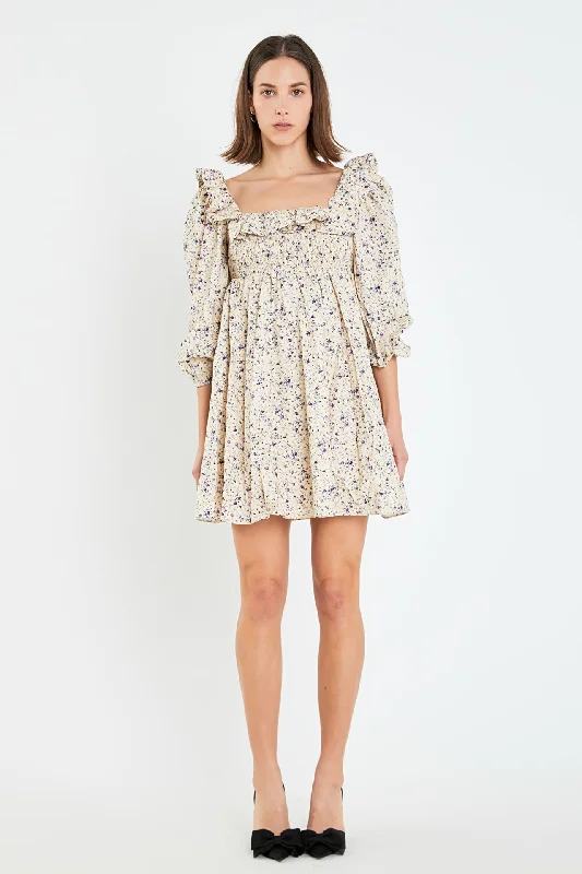 Stock Up and Save!Square Neck Ruffled Smocked Mini Dress