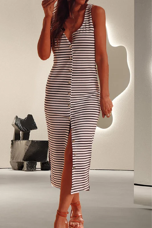 More Discounts, More Joy!Striped Wide Strap Midi Dress