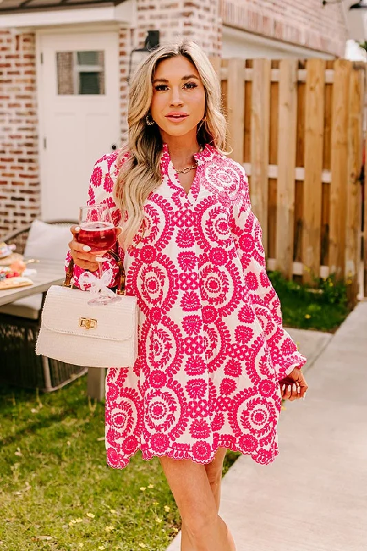 Don't Miss Out!Sunday Market Embroidered Tunic Dress in Hot Pink