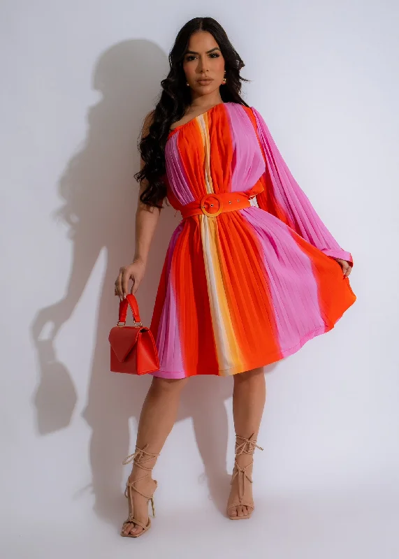 Get More, Spend Less – Shop Now!Sunset Day Pleated Mini Dress Orange