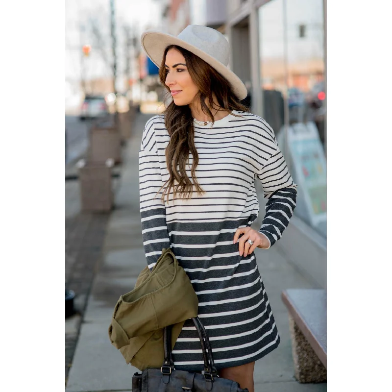 Hurry, Sale Ends Soon!Two Toned  Stripe Dress