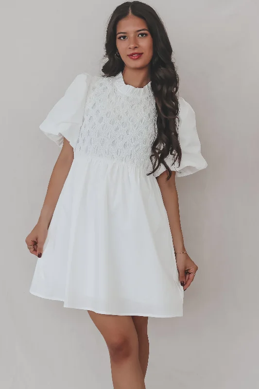 Limited Time Offer!Yes Please White Smocked Mini Dress