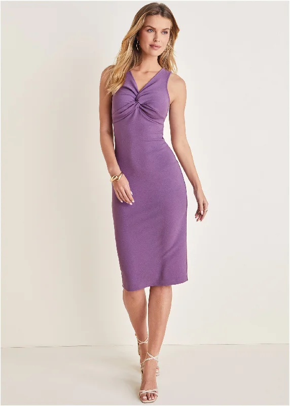 Instant Savings Await!Twist Front Midi Dress - Purple