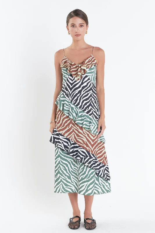 Grab Yours Before It’s Too Late!Zebra Print Colorblocked Slip Dress