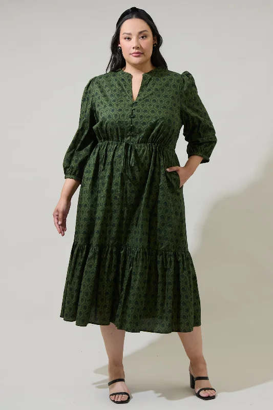Limited-Time Price Drop!Zinnia Floral Split Neck Midi Dress Curve