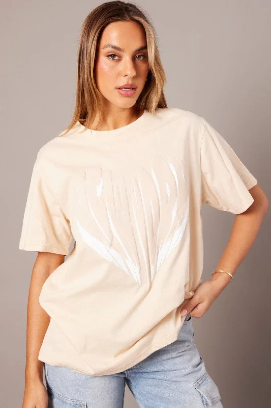 Incredible Savings Inside!Beige Graphic Tee Short Sleeve