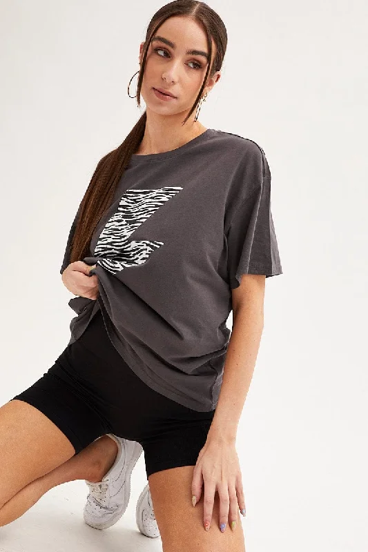 Stock Up and Save!Black Zebra T Shirt Crew Neck Oversized Cotton