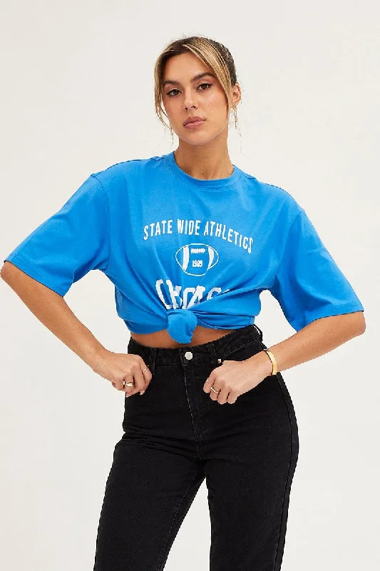Huge Savings – Act Now!Blue Crew Neck Oversized Tee