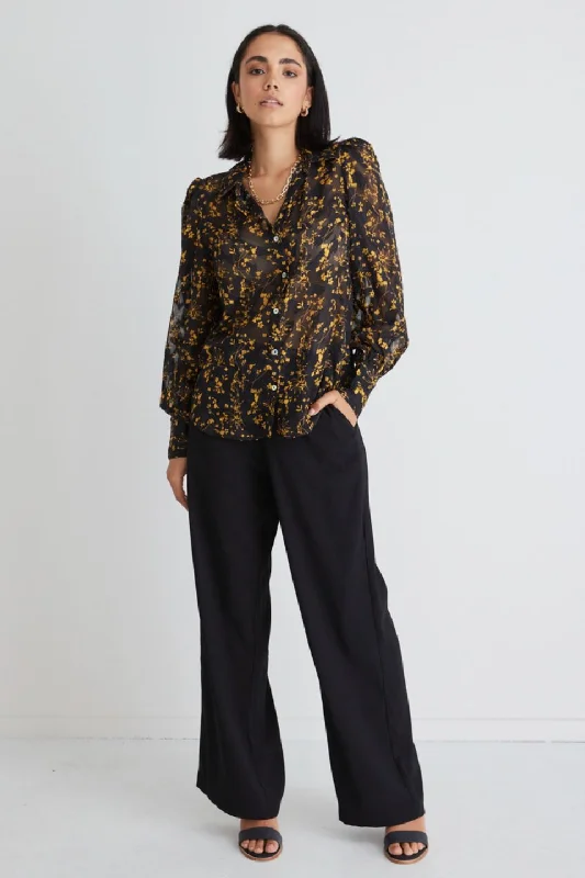 Best Price of the Season!Champion Orange Floral Sheer Puff Sleeve Shirt