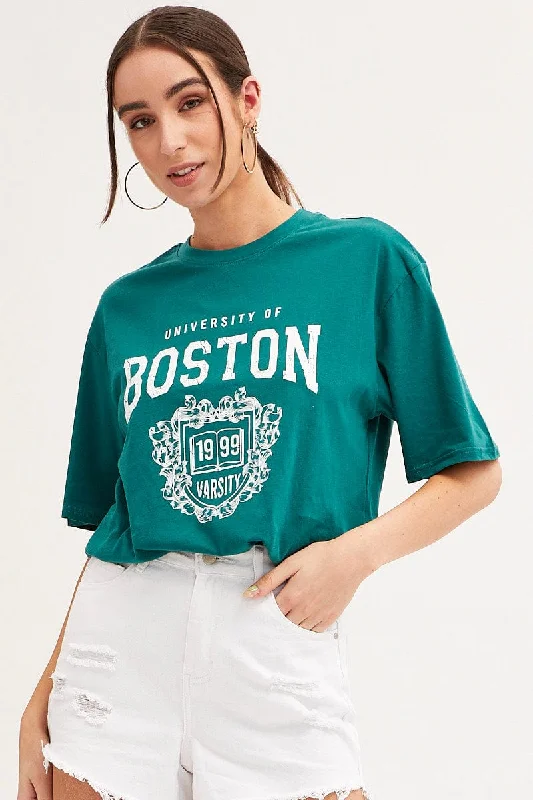 Must-Have Deals Inside!Green T Shirt Short Sleeve Crew Neck Boston Cotton