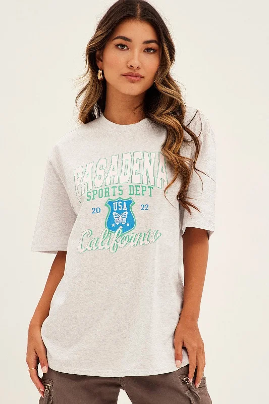 Hot Deals You Can’t Resist!Grey Graphic T-Shirt Short Sleeve Crew Oversized