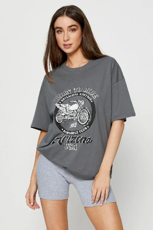 Crazy Discounts Inside!Grey Graphic T Shirt Short Sleeve