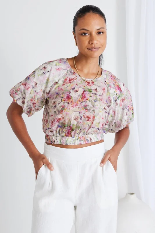 Hottest Discounts of the Year!Ayres Monet Floral Puff Sleeve Crop Top
