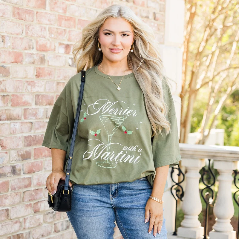 The Best Sale of the Year!Merry Martini Boyfriend Tee, Moss
