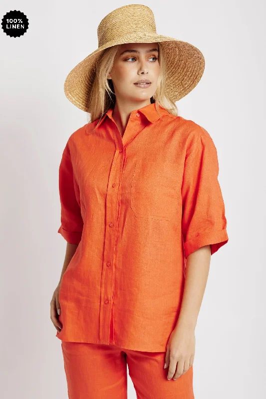 Your Dream Deal is Here!Oversized Linen Shirt in Coral