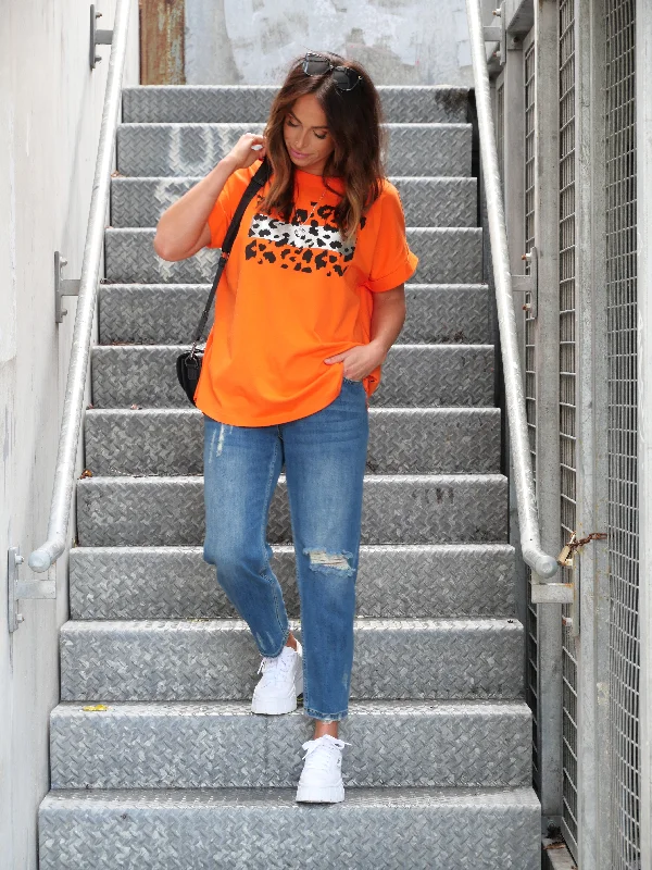 Enjoy Huge Discounts Now!Rebel Club by Shine On Cheetah Cap Sleeved Tee Orange