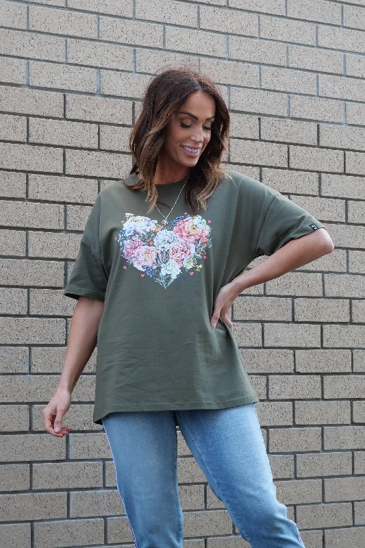 Save More with Every Purchase!Rebel Club by Shine On Vintage Heart Boyfriend Tee Khaki