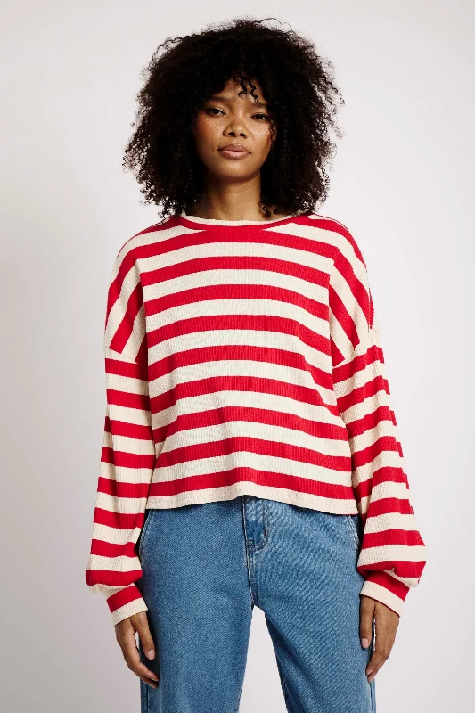 Get More, Spend Less – Shop Now!The Slouchy Rib Knit Top in Red and Cream Stripe
