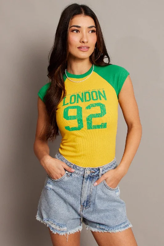 Don't Miss Out!Yellow Graphic Tee Raglan Short Sleeve